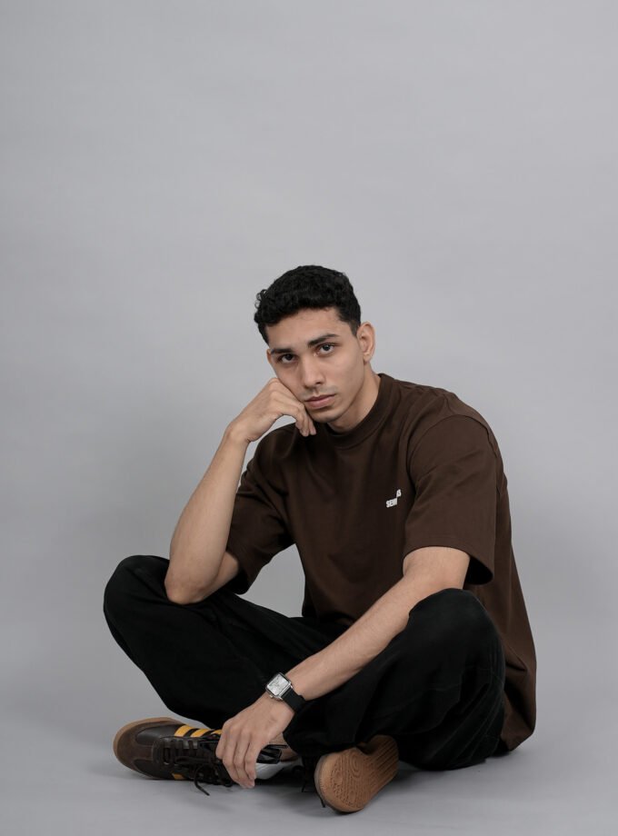Minimal Logo Oversized Tee – Brown