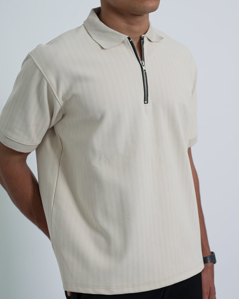 Off-White Half-Zip Textured Polo T-Shirt | Sew Much Lewks
