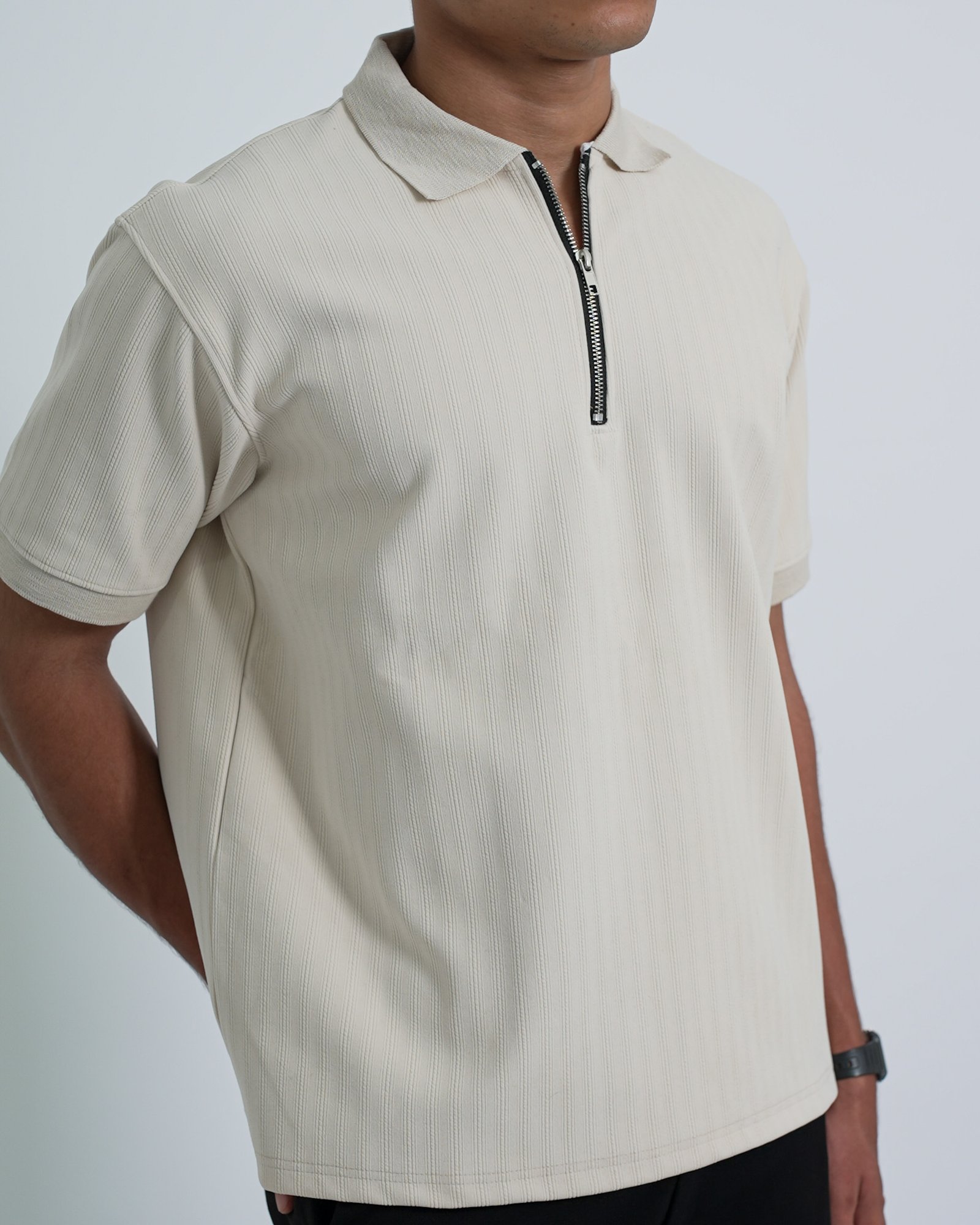 Zip Textured Polo – Off White - Image 2